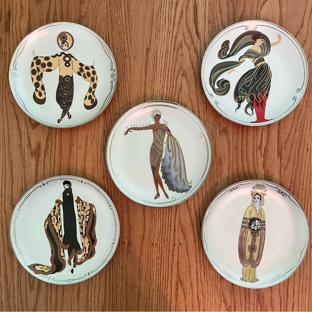 Franklin Mint House of Erté Collectible Decorative Ceramic Plates Set of 5